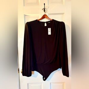 Express Black Long Sleeve Bodysuit w Shoulder Pleats